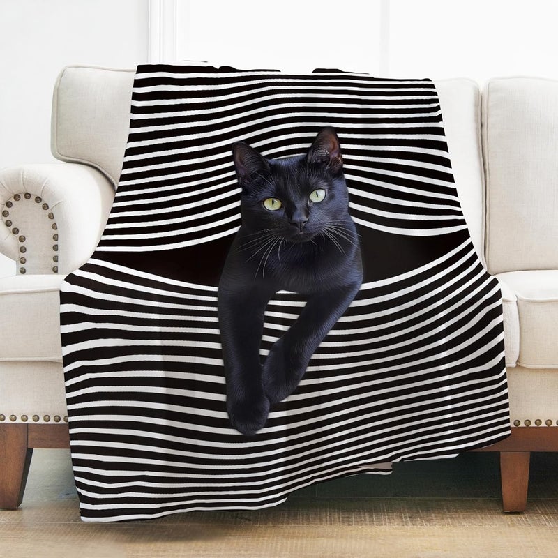 Levens Black Cat Blanket Gift for Girls Women, Toddler Cute Pet Halloween Throw Blankets Decor for Couch Sofa Bed Soft Cozy Flannel Birthday Lightweight Blanket 60"x50" - Image 1
